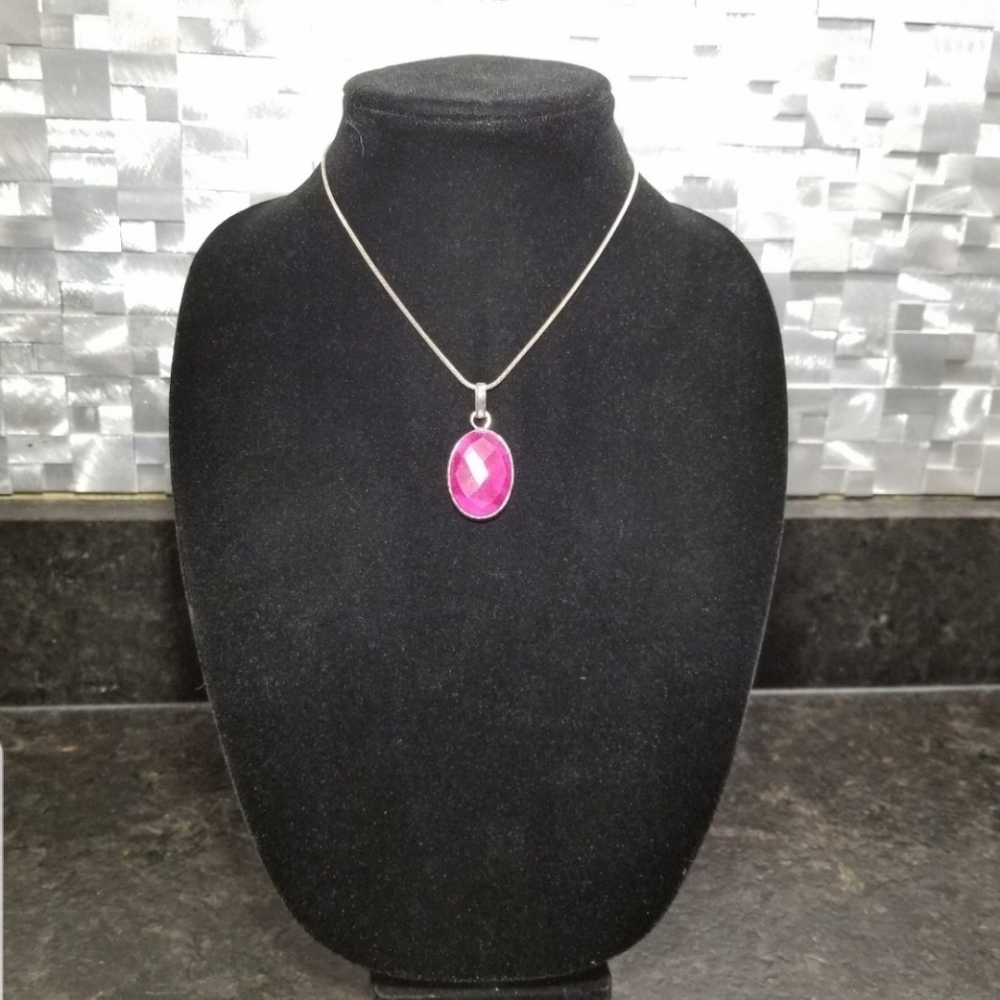 Faceted Ruby Gemstone 925 Silver Overlay - image 3